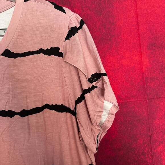 DILIUXING PINK STRIPED WOMEN SHIRT/TUNIC TOP, RUFFLE SHORT SLEEVE, 3XL - Picture 6 of 11